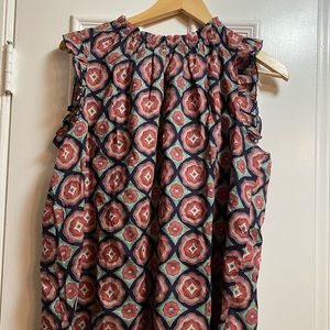 Ruffle Sleeve Top - Multi Color Print, Size Large